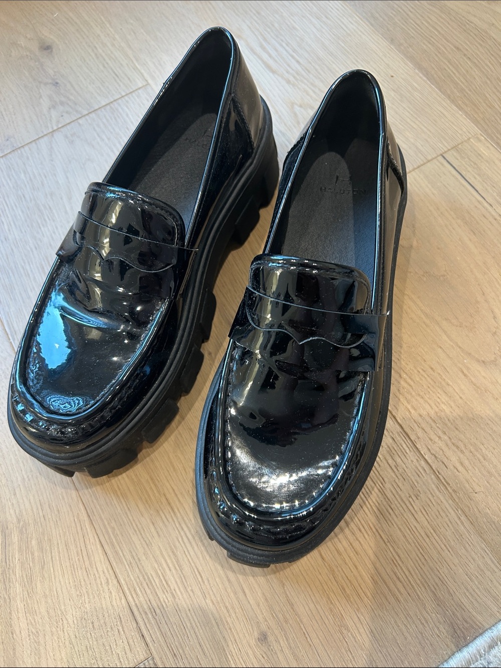 H by Halston Black Patent Chunky Penny Loafers